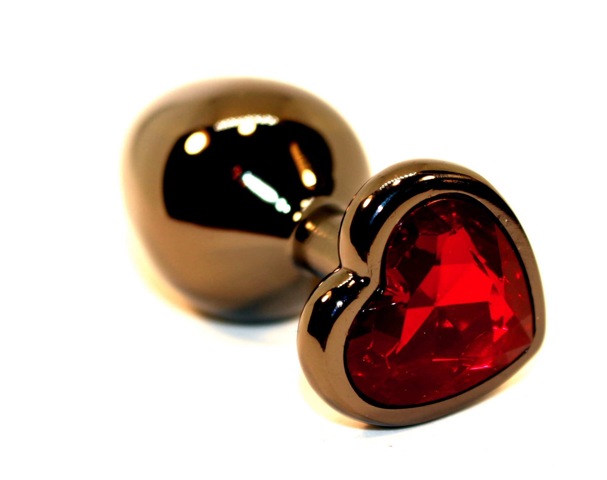 Пробка анальная черная 7,5х2,8см с сердечком красный страз 47438-2MM