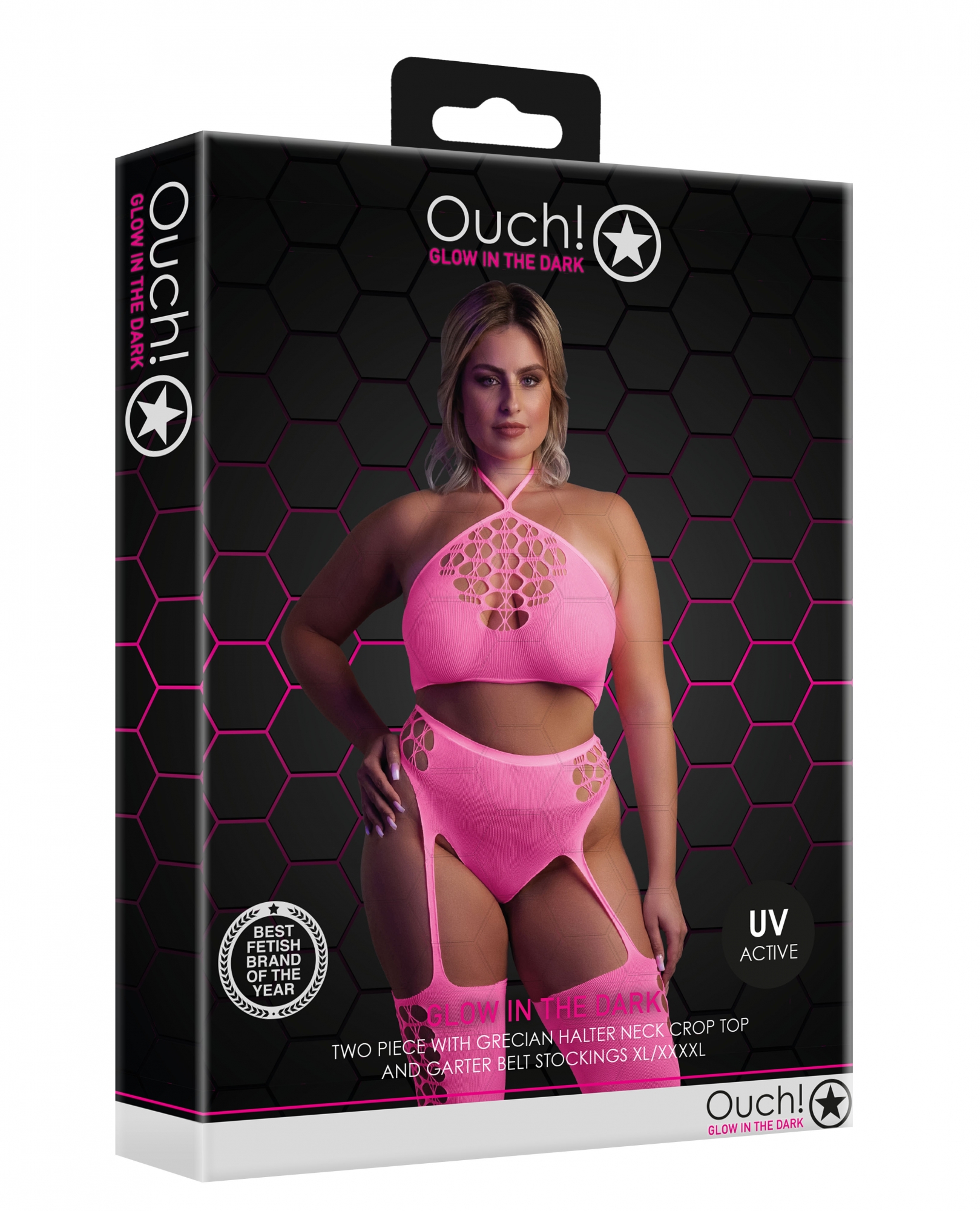 Неон Комплект из топа с трусиками и чулками - XL/4XL