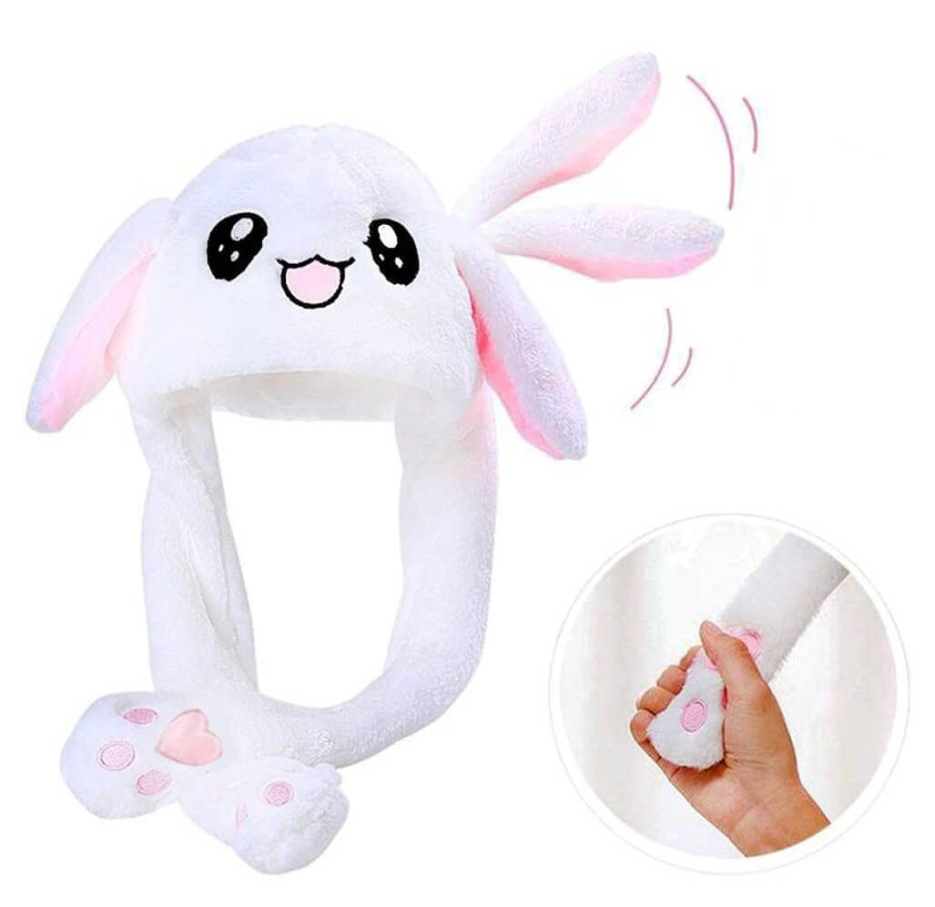 шапка-зайка с двигающимися ушами, белая в Воронеже