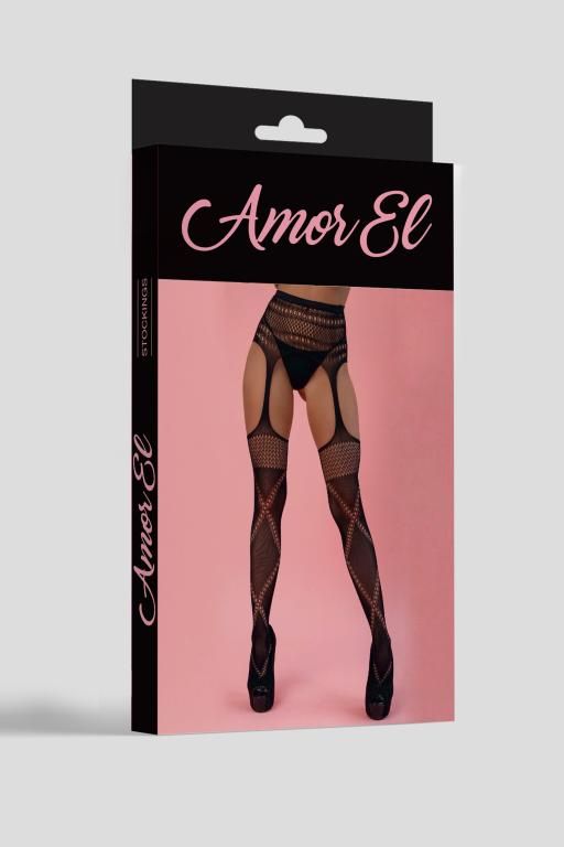 Эротическое колготки (имитация чулок с поясом) amor el (s/l) с перекрестным узором, черные в Воронеже