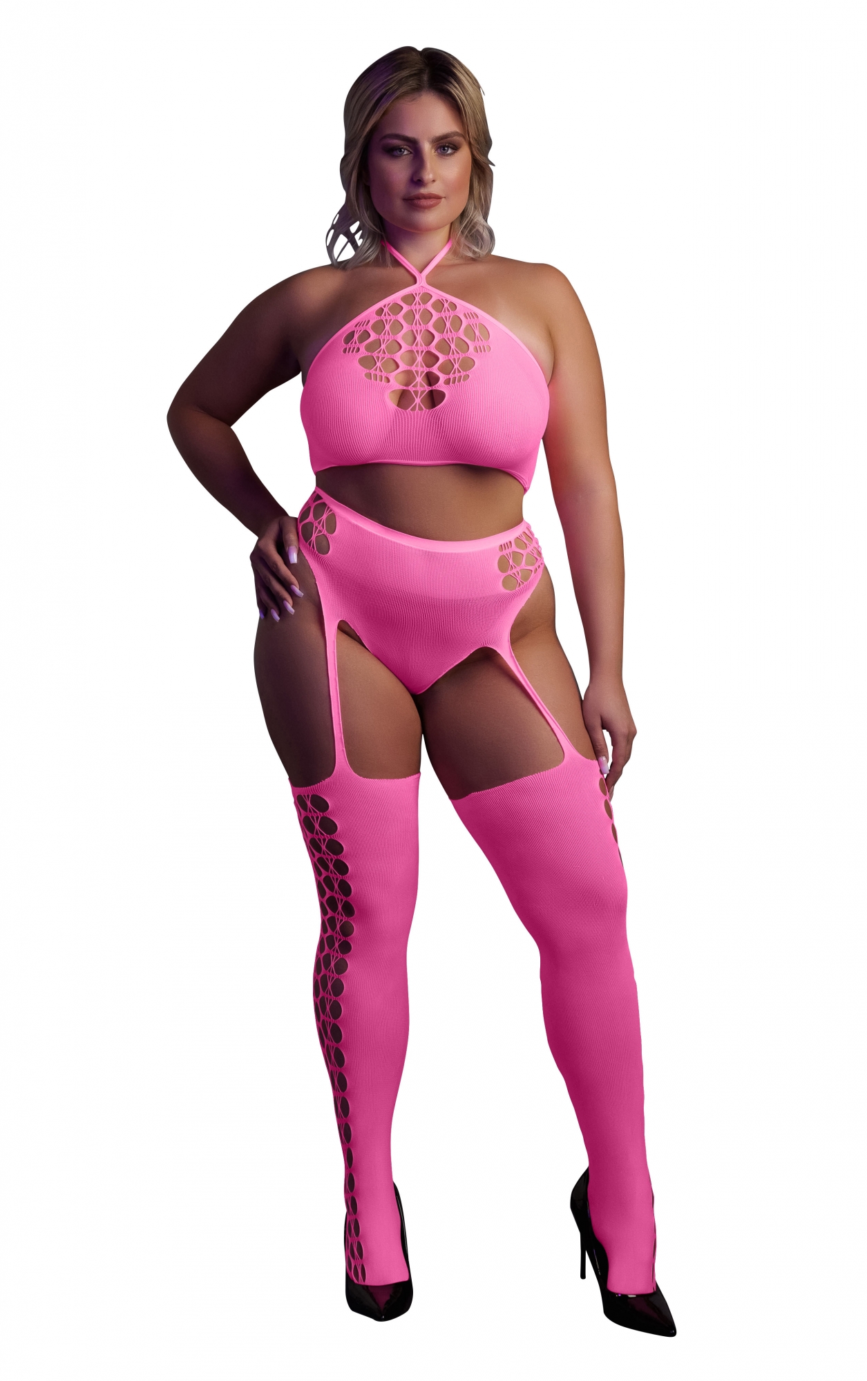 Эротическое неон комплект из топа с трусиками и чулками - xl/4xl в Воронеже