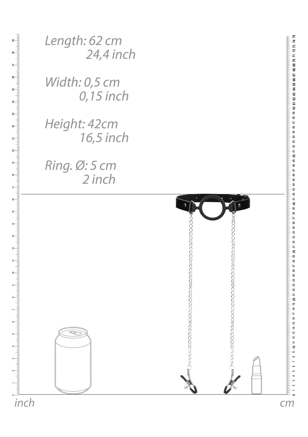 кляп-кольцо на металлической цепочке с зажимами для сосков o-ring gag with nipple clamps в Воронеже