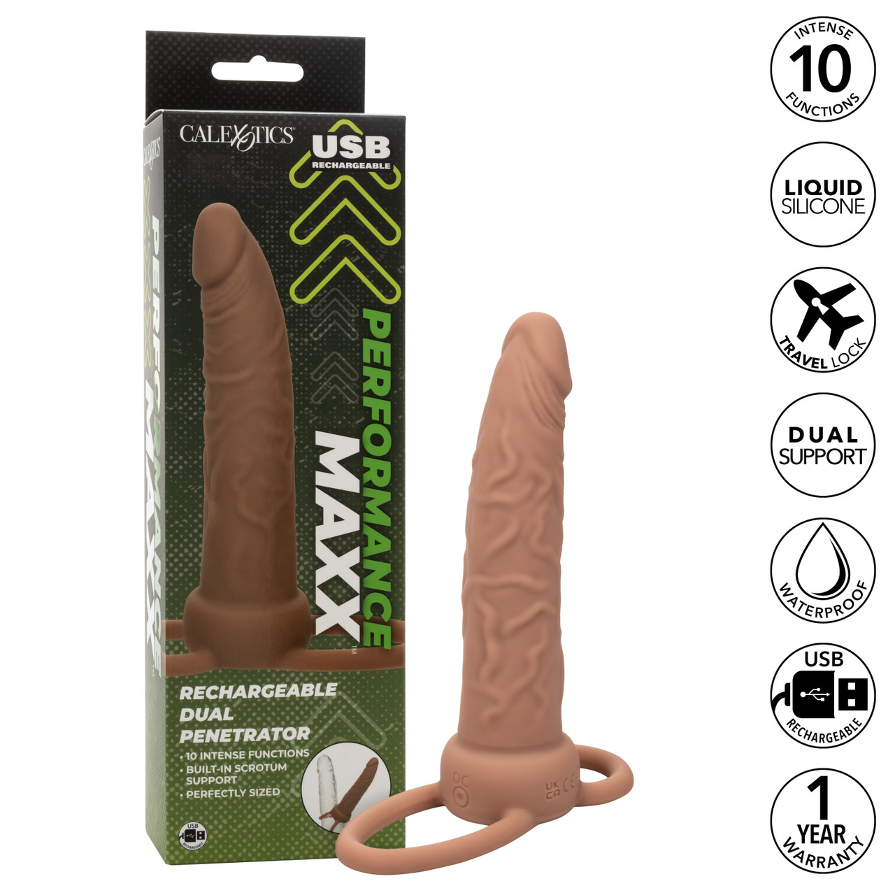перезаряжаемая вибронасадка для двойного проникновения performance maxx rechargeable dual penetrator, коричневая в Воронеже