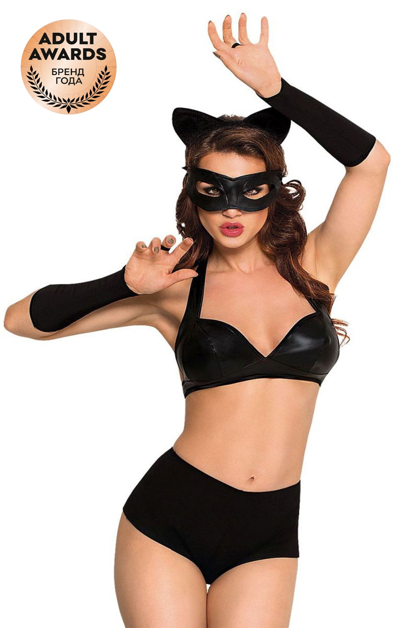 Эротическое костюм softline collection catwoman (бюстгальтер,шортики,головной убор,маска,перчатки), черный, m в Воронеже