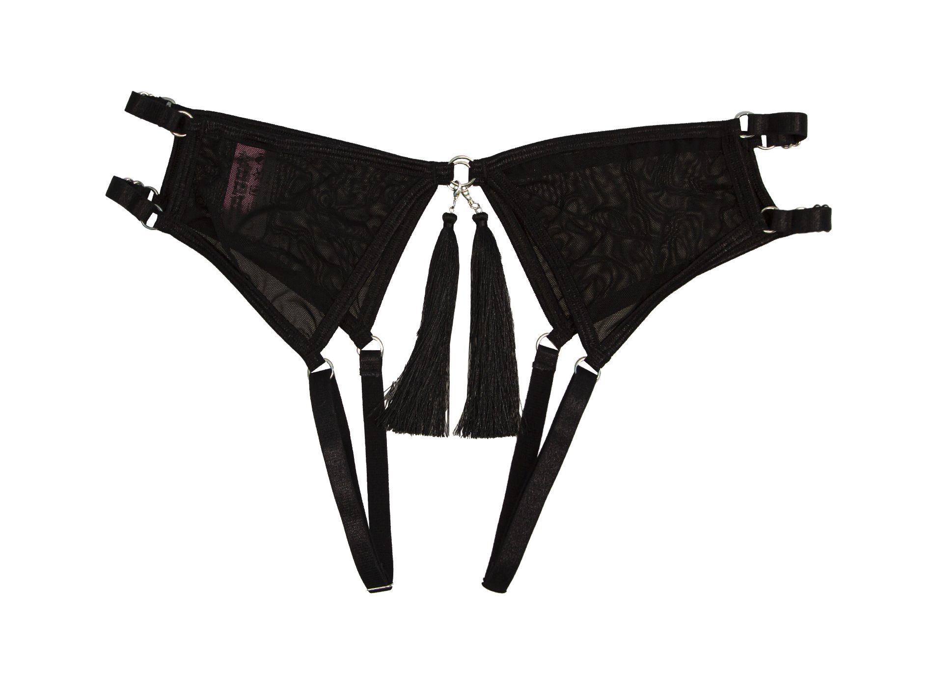 Эротическое трусики pinkrabbit с доступом и соблазнительными кисточками, чёрные в Воронеже