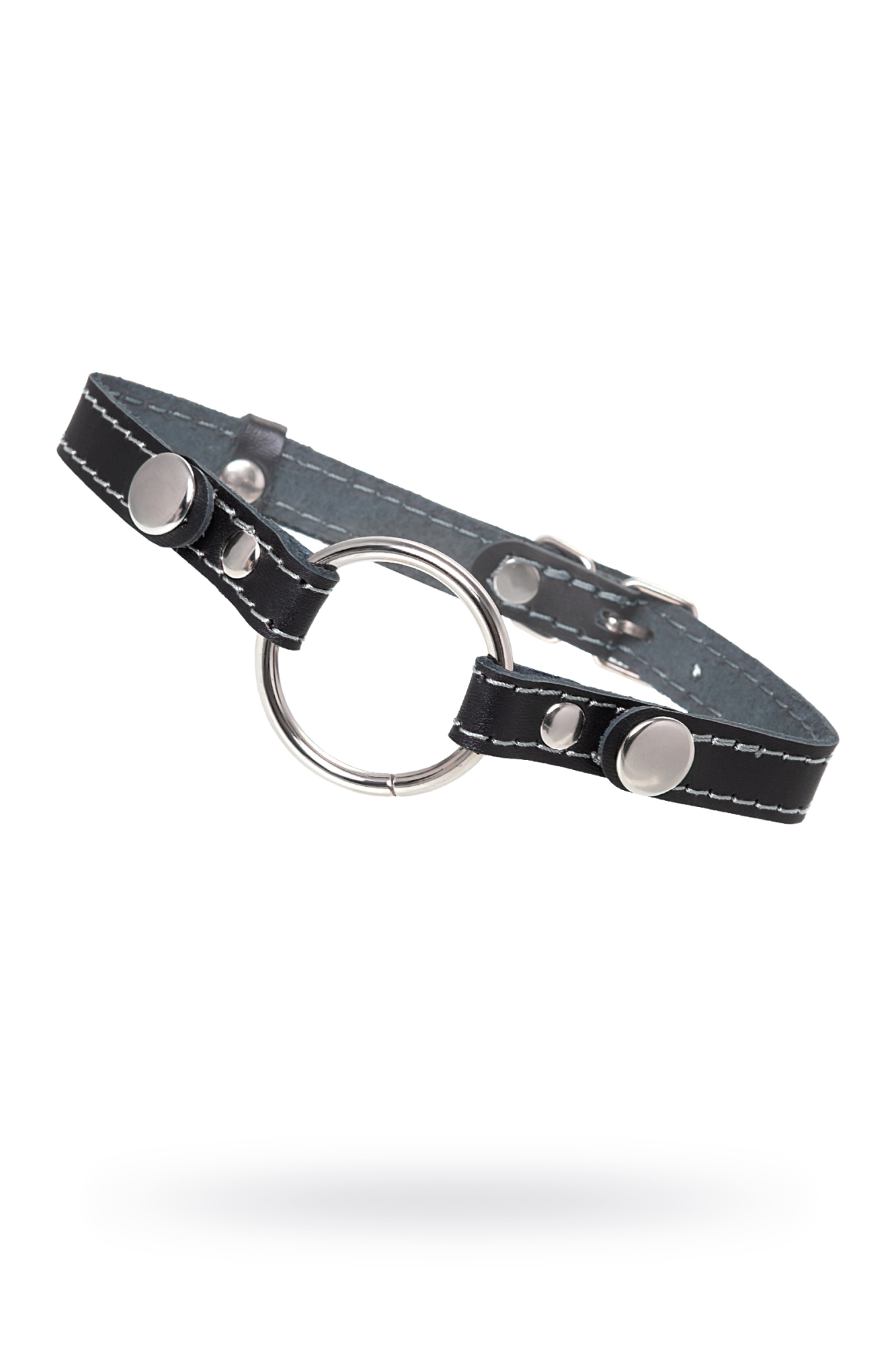 кляп pecado bdsm, «кольцо 39 мм», с белой строчкой, натуральная кожа, черный в Воронеже