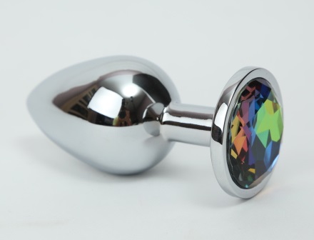 Анальная пробка серебро с радужным стразом 4х9,5  47112-2ММ