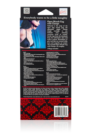 кляп-кольцо (кляп-рамка) с зажимами на соски scandal open mouth gag with clamps в Воронеже