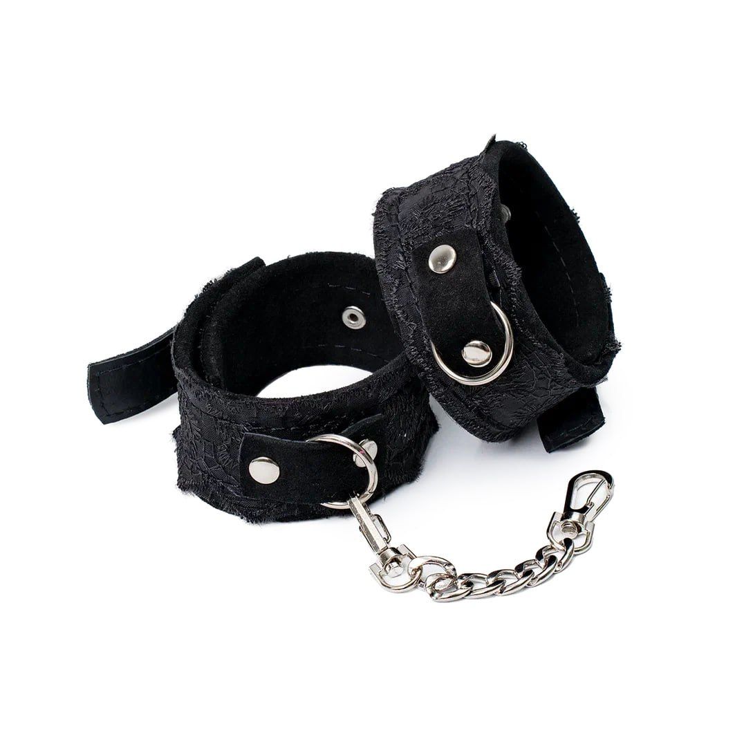наручники замшевые с кружевом на цепочках, xl, чёрные в Воронеже