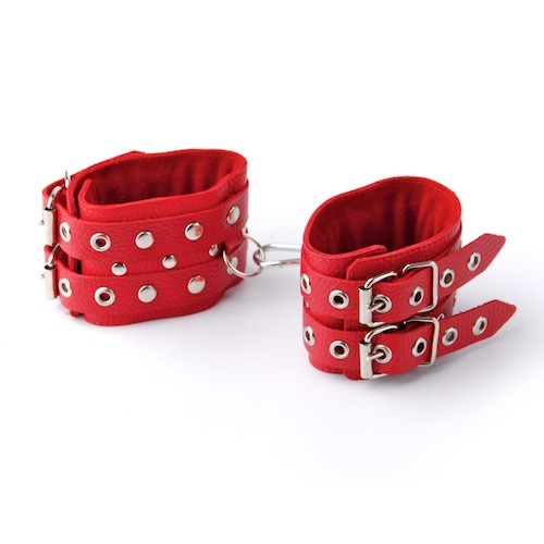 наручники кожаные красные с ремешками 3050-2 в Воронеже