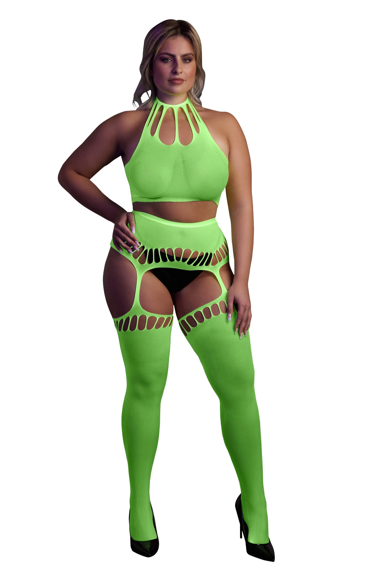 Эротическое топ в комлекте с чулками two piece with crop top and stockings - green - xl/xxxxl в Воронеже