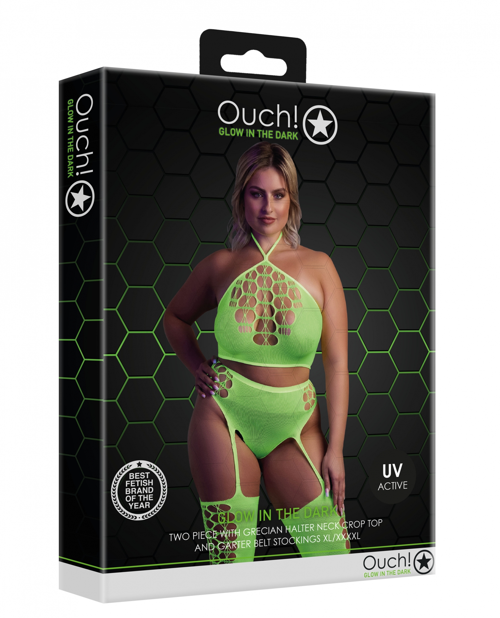 Топ в комплекте с чулками и трусами Two Piece with Crop Top and Stockings - Green - XL/XXXXL