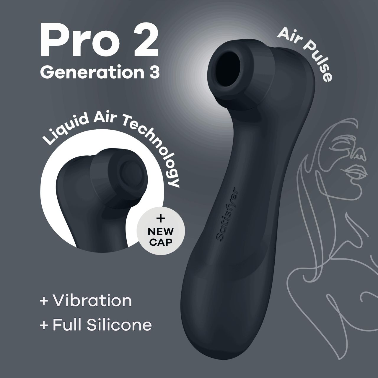 bluetooth/app клиторальный стимулятор pro 2 generation 3 with liquid air (dark grey) в Воронеже