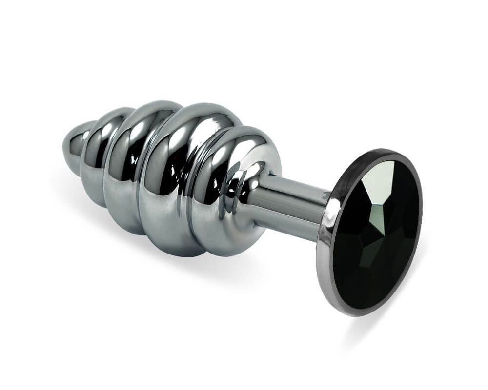 Анальная пробка Lovetoy Rosebud Spiral, с черным камнем