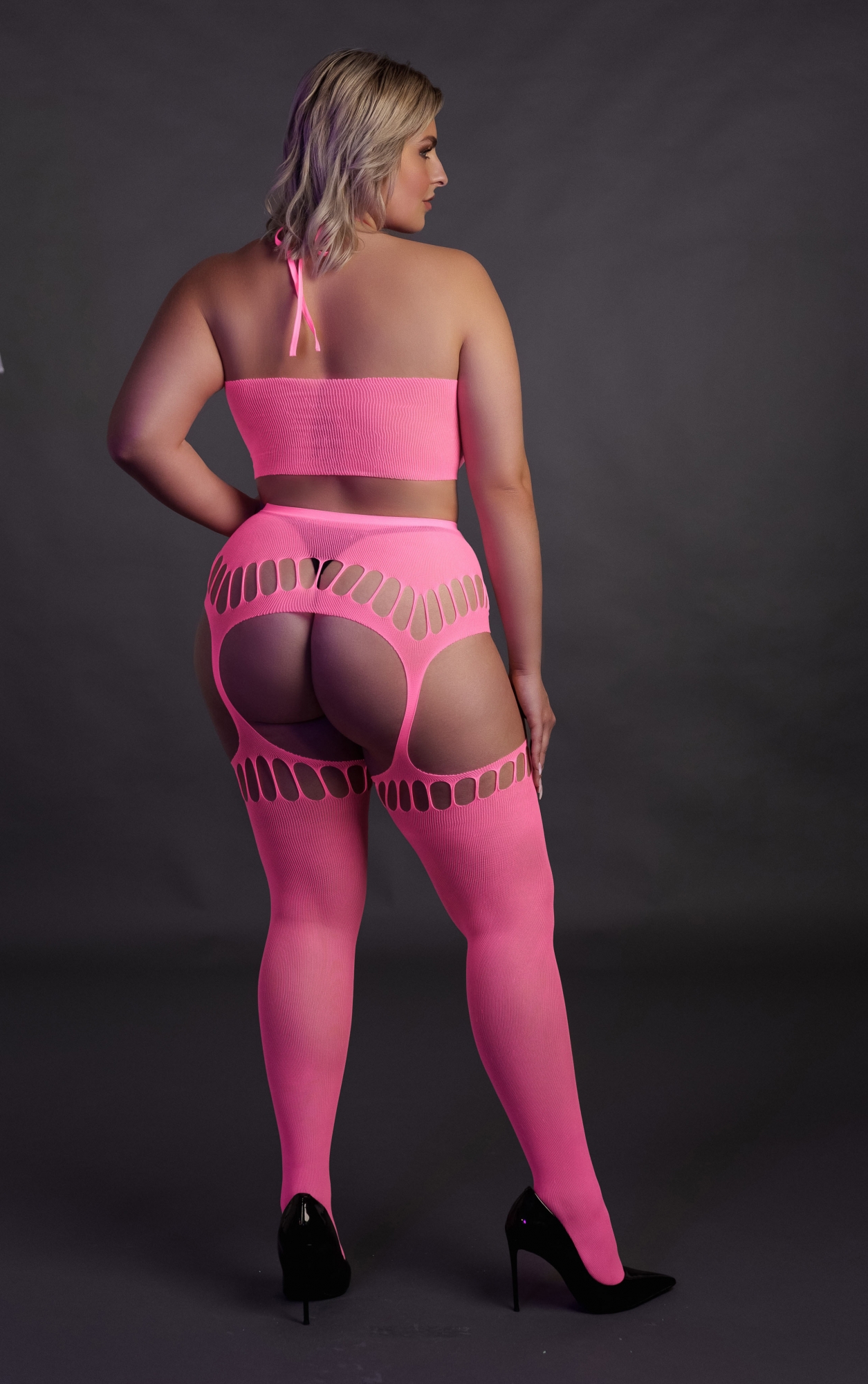 Эротическое неон комплект из топа с трусиками и чулками - xl/4xl в Воронеже