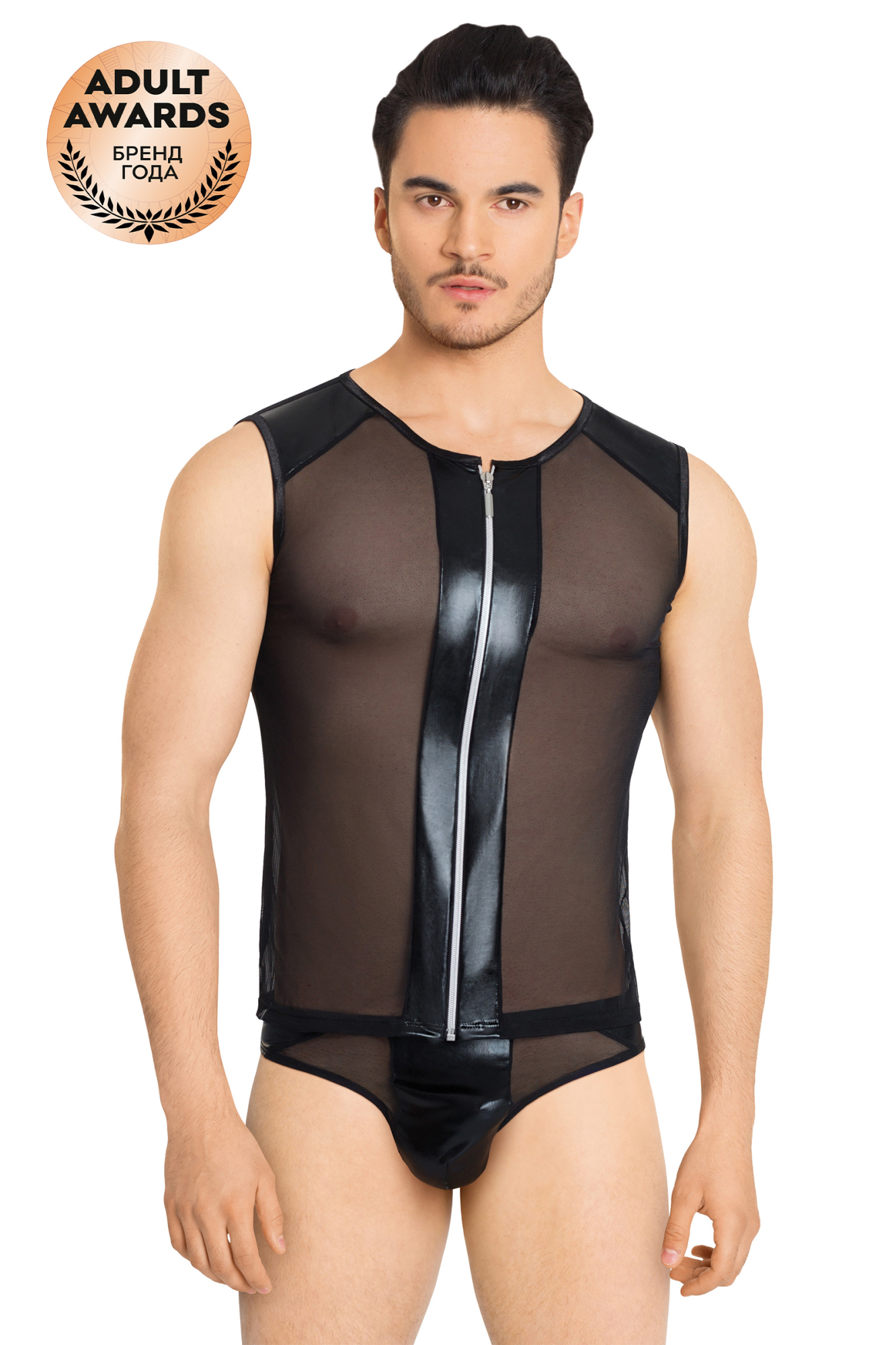 Эротическое костюм-сетка на замочке мужской softline collection (майка, трусы), черный, m/l в Воронеже