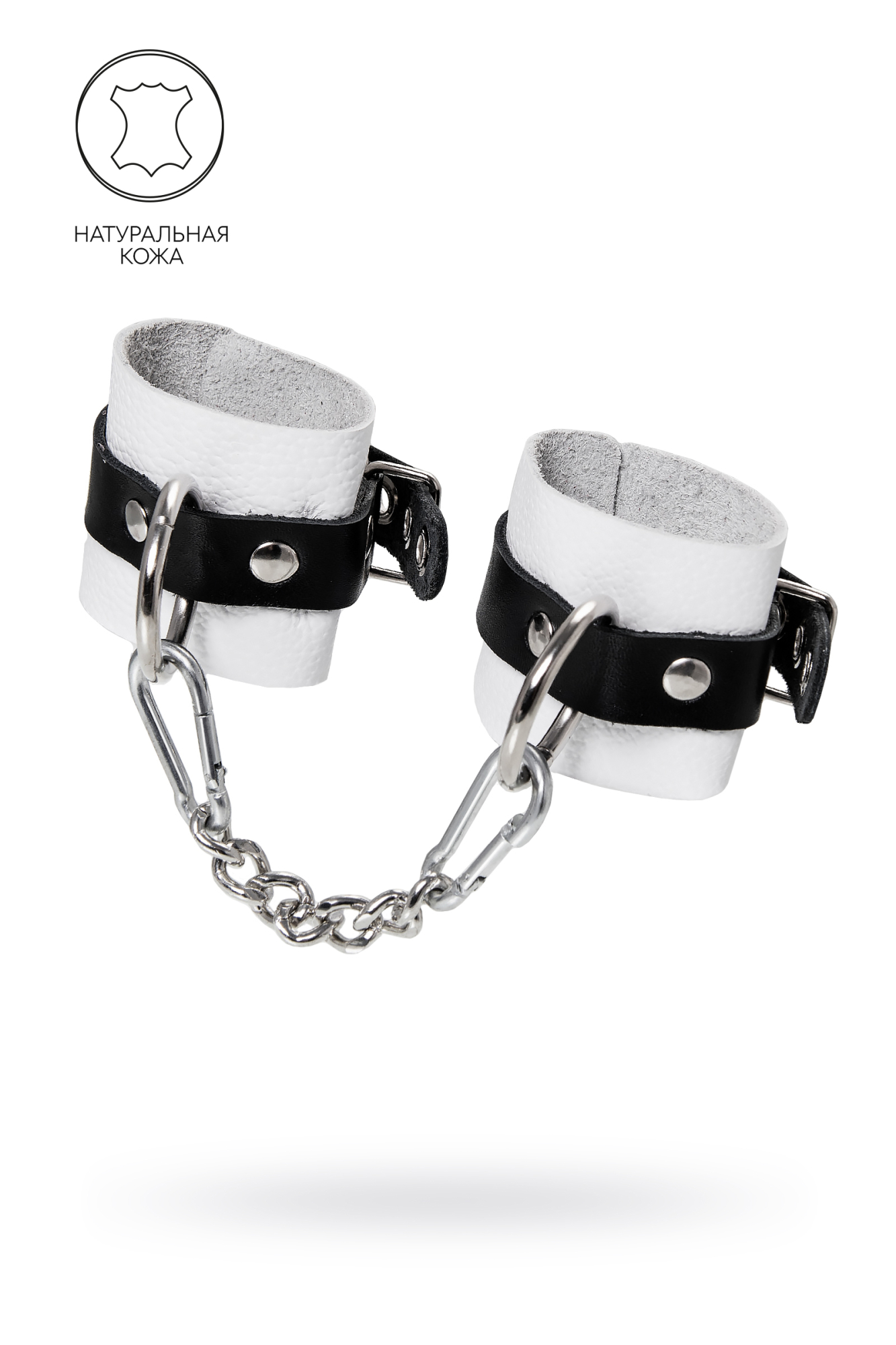 наручники pecado bdsm, мягкие, с одним ремешком с люверсами, натуральная кожа, бело-чёрные в Воронеже
