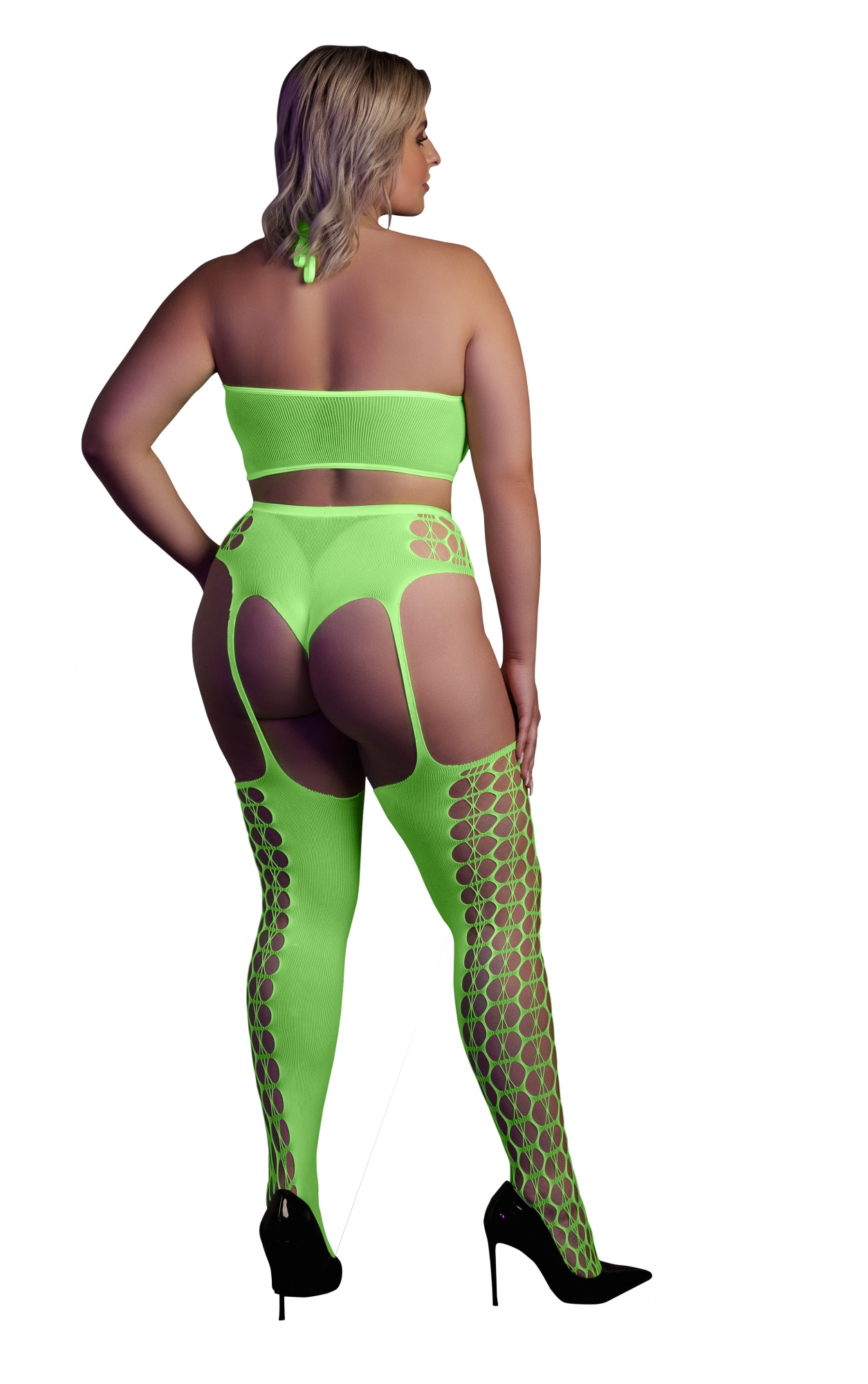 Эротическое топ в комплекте с чулками и трусами two piece with crop top and stockings - green - xl/xxxxl в Воронеже