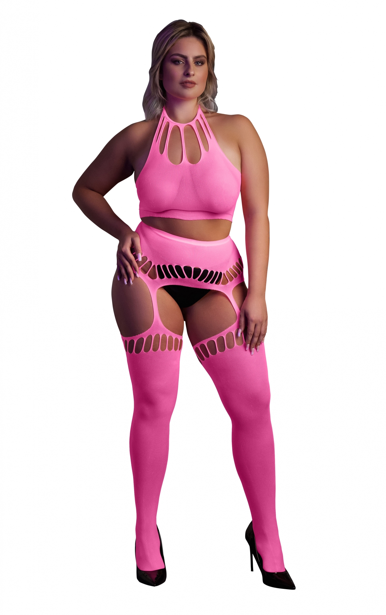 Эротическое неон комплект из топа с трусиками и чулками - xl/4xl в Воронеже