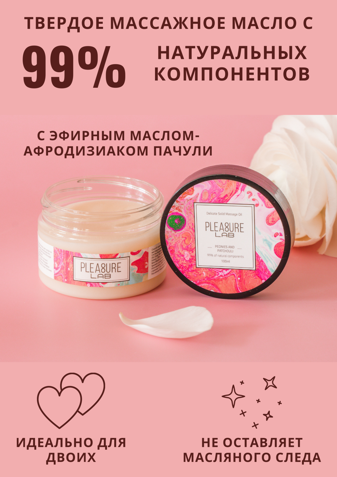 твердое массажное масло pleasure lab delicate пионы и пачули 100 мл 1034-02lab в Воронеже