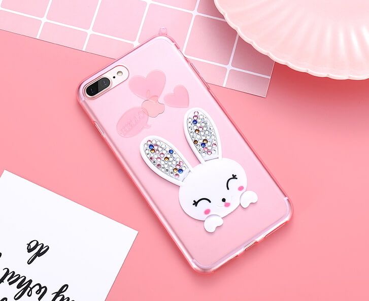 чехол зайчик со стразами на iphone 6-6s, розовый в Воронеже