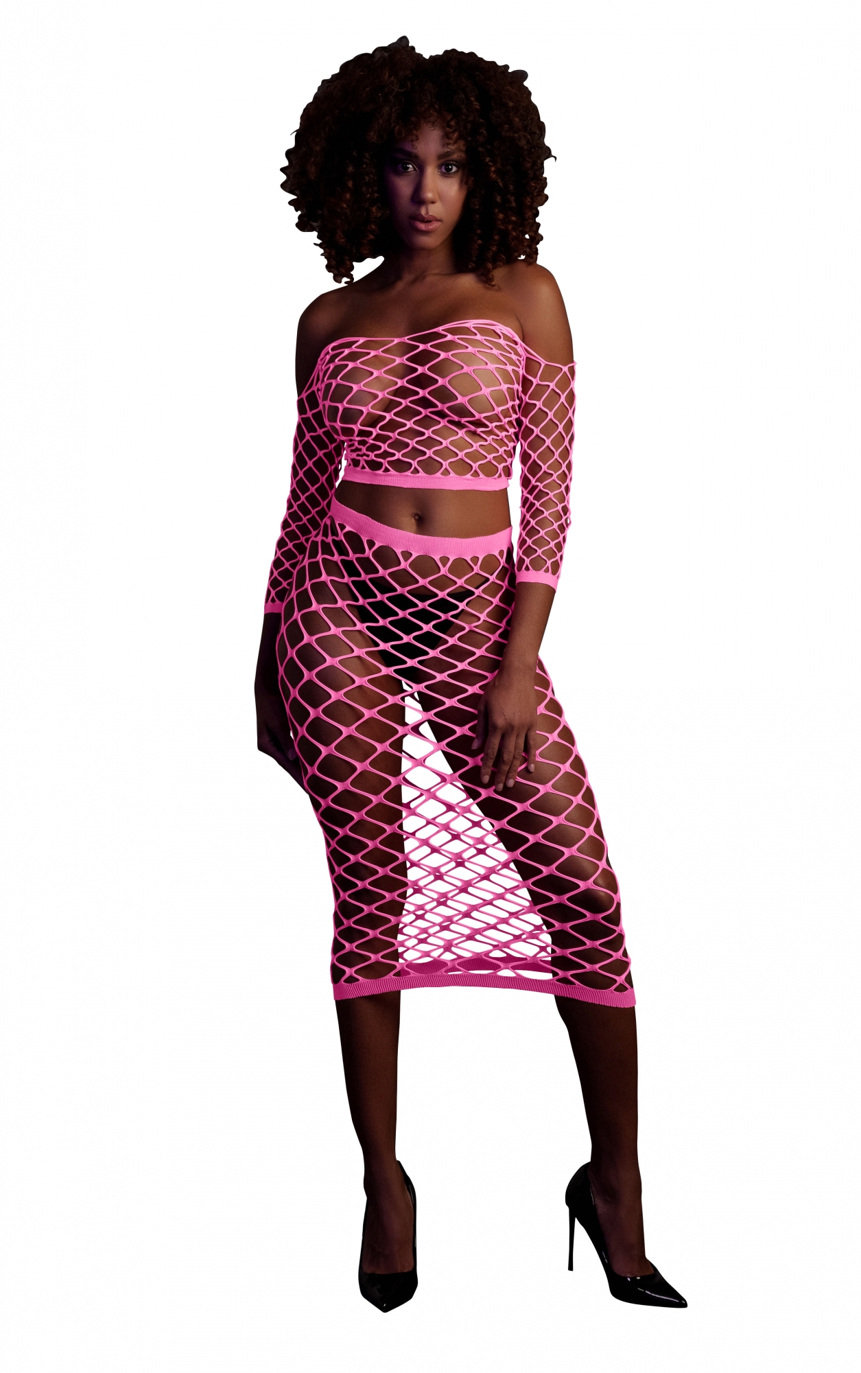 Эротическое топ в комплекте с нижней юбкой long sleeve crop top and long skirt - pink - xs/xl в Воронеже