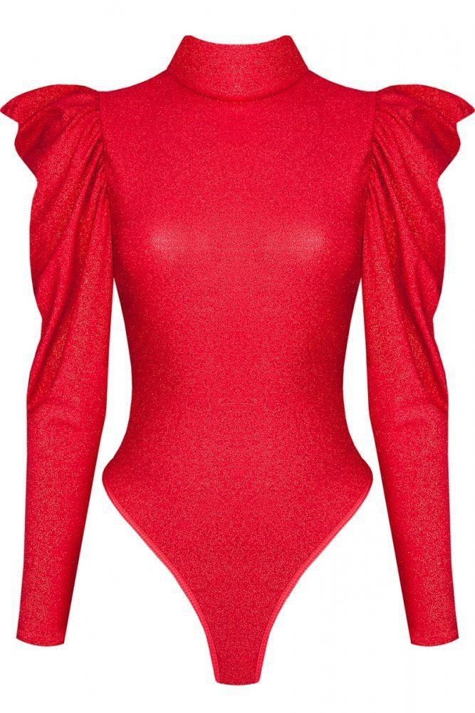 Эротическое боди с рюшами на плечах и вырезом на спине demoniq, красное в Воронеже