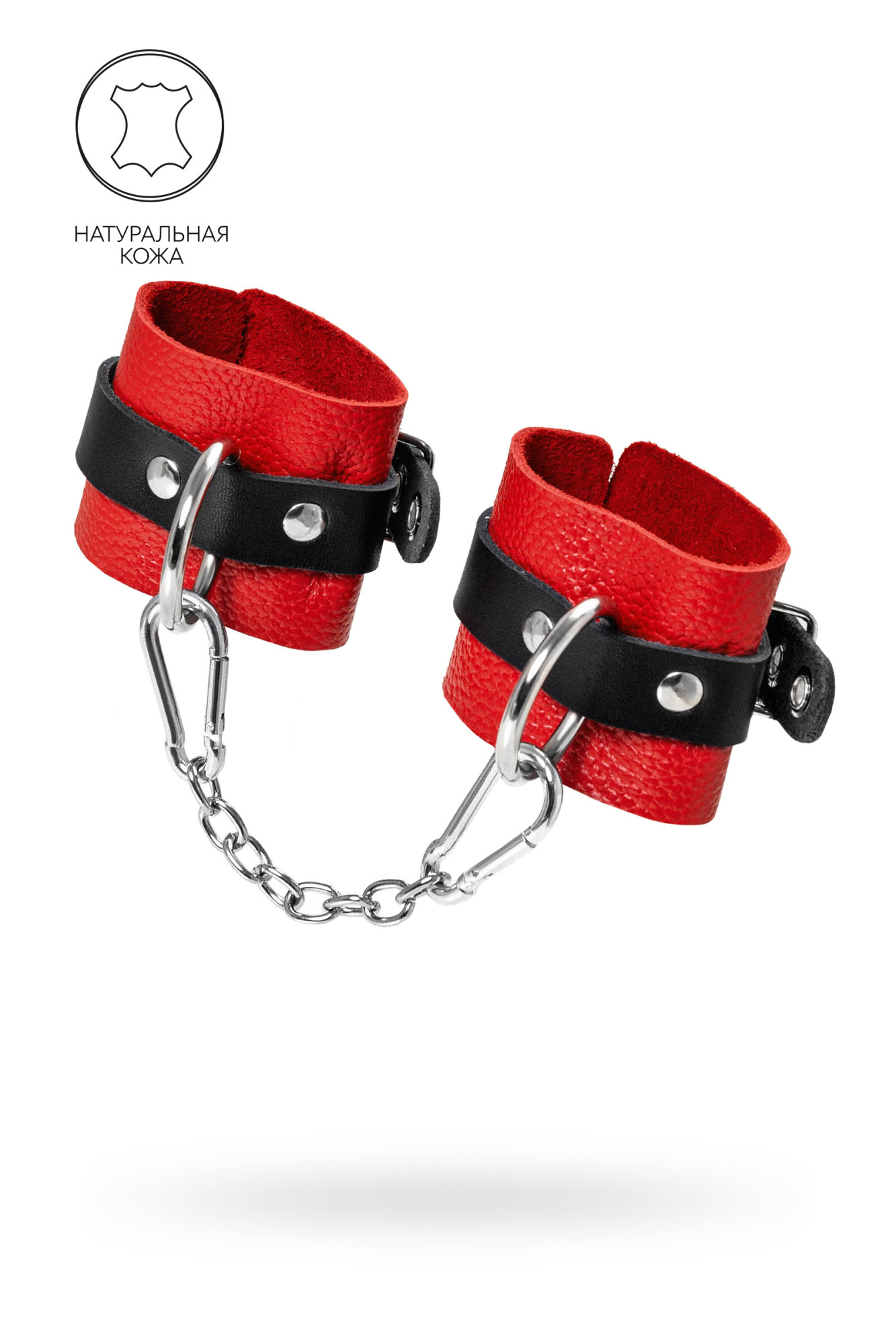 наручники pecado bdsm, мягкие с одним ремешком с люверсами, натуральная кожа, красно-чёрные в Воронеже