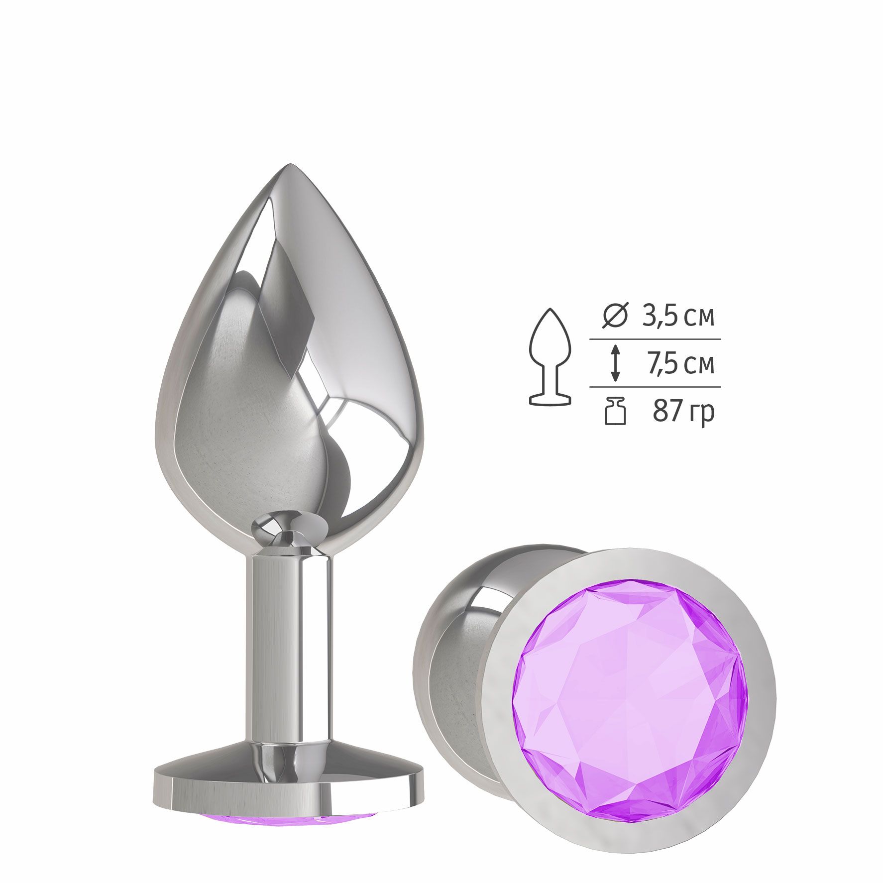 анальная втулка silver средняя c сиреневым кристаллом в Воронеже