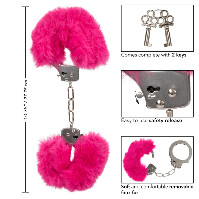 металлические наручники с искусственным мехом ultra fluffy furry cuffs-pink в Воронеже