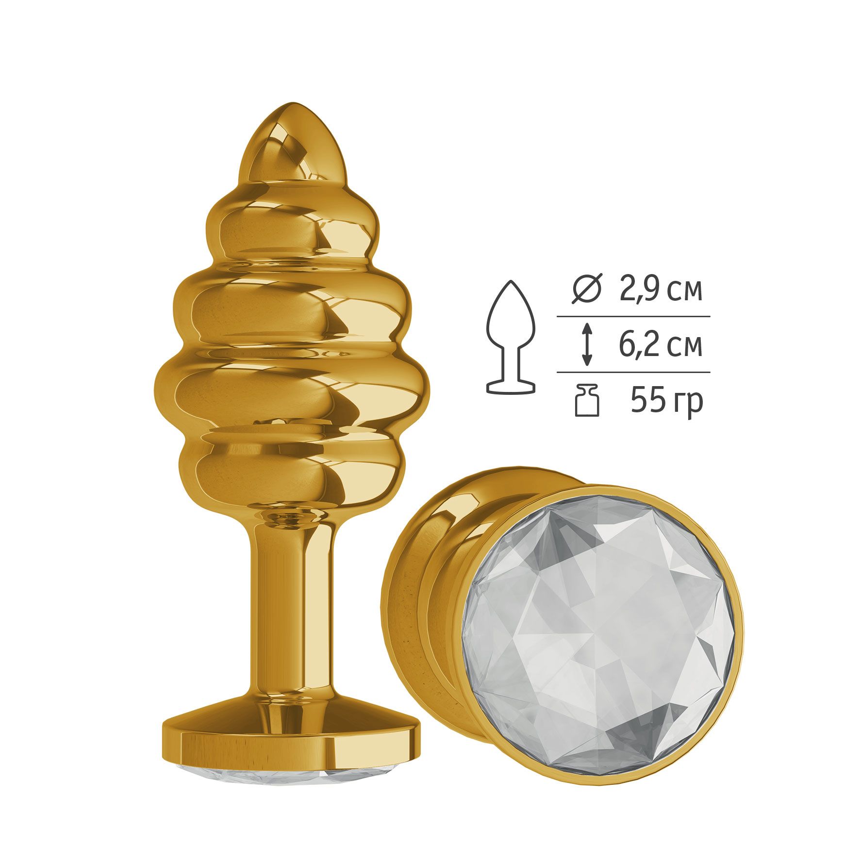 Втулка анальная Gold Spiral с прозрачным кристаллом