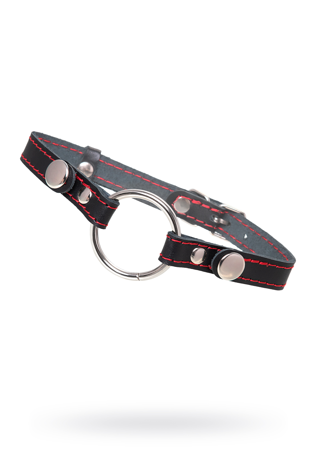 кляп pecado bdsm, «кольцо 39 мм», с красной строчкой, натуральная кожа, черный в Воронеже