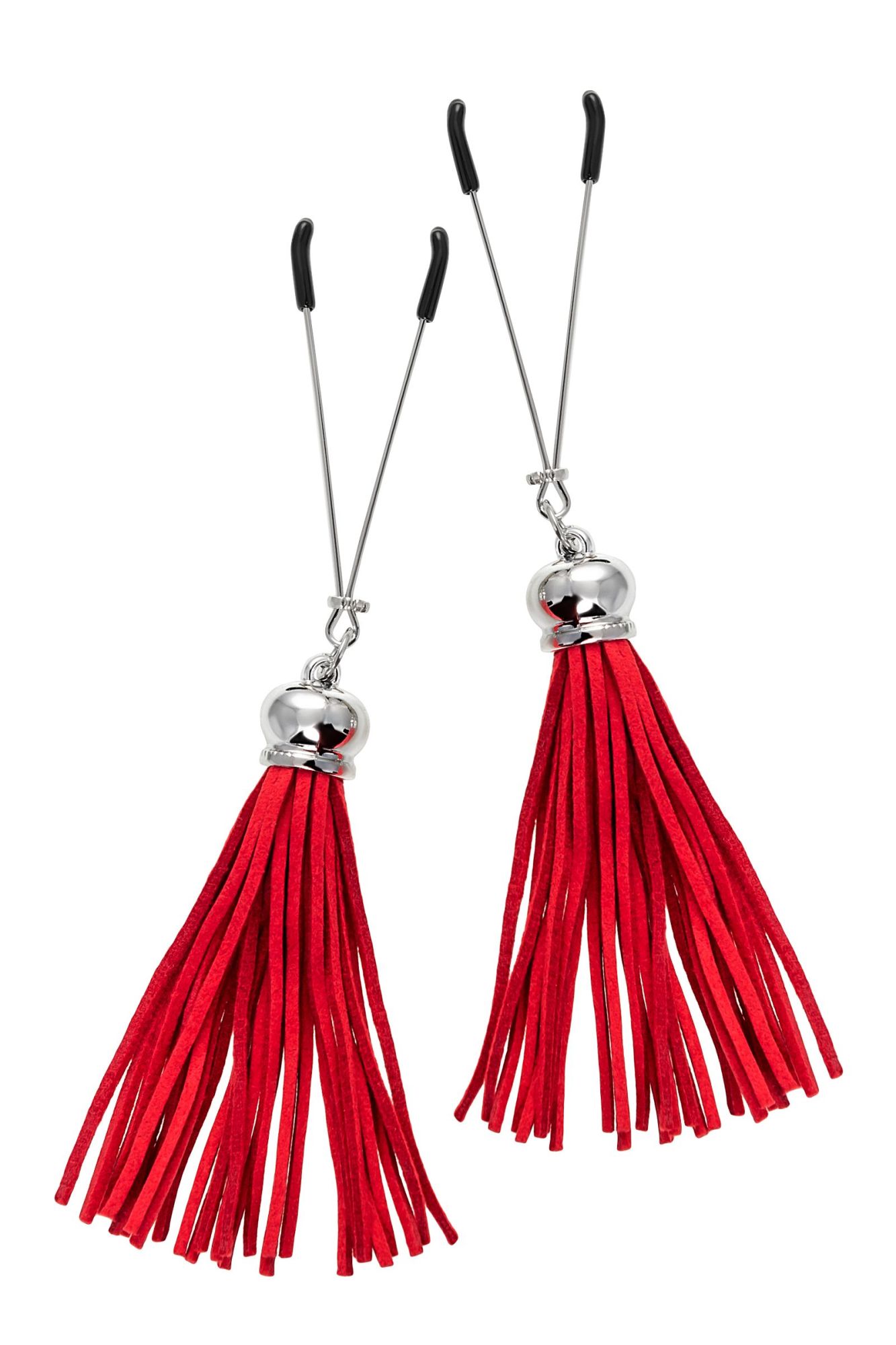 зажимы на соски pecado bdsm, «вилки», с кисточками из замши, металл, красные в Воронеже