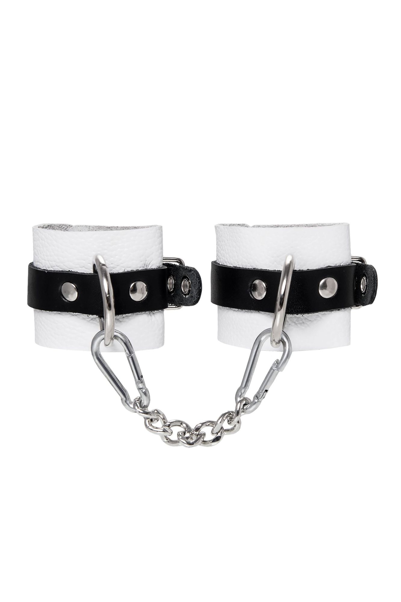 наручники pecado bdsm, мягкие, с одним ремешком с люверсами, натуральная кожа, бело-чёрные в Воронеже