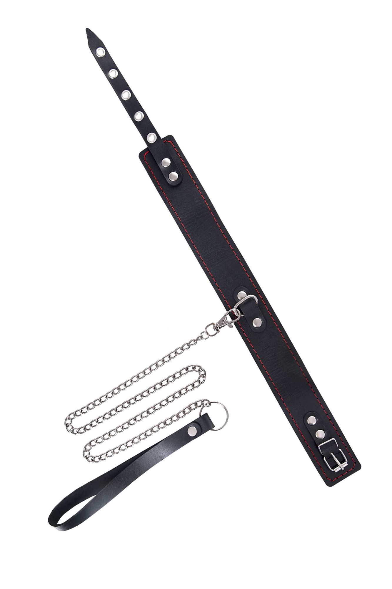 ошейник pecado bdsm, двухслойный с красной строчкой, натуральная кожа, черный в Воронеже