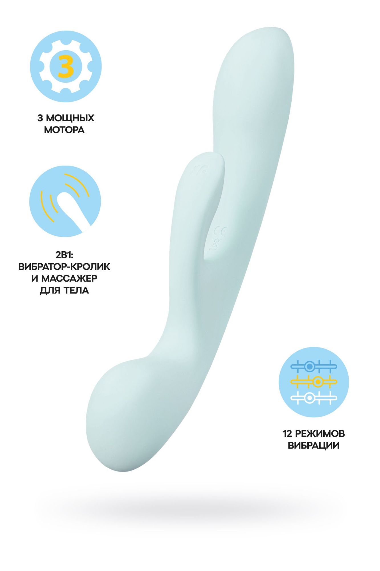 нереалистичный вибратор satisfyer triple oh, силикон, голубой, 24 см в Воронеже