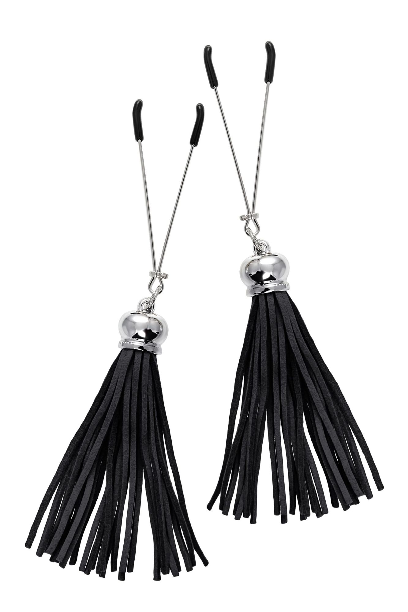 зажимы на соски pecado bdsm, «вилки», с кисточками из замши, металл, черные в Воронеже