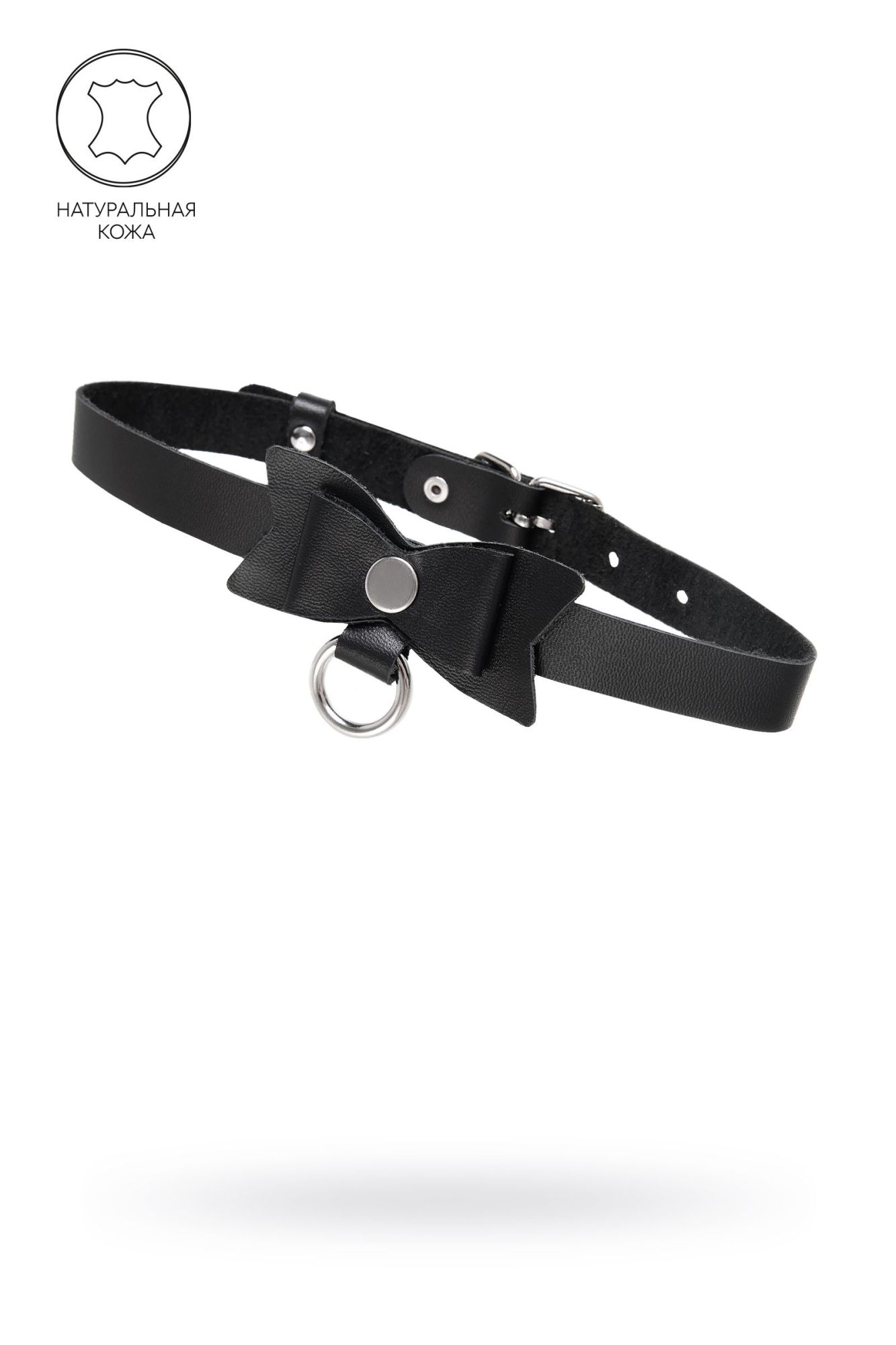 чокер-ошейник pecado bdsm, с бабочкой и колечком, натуральная кожа, чёрный в Воронеже