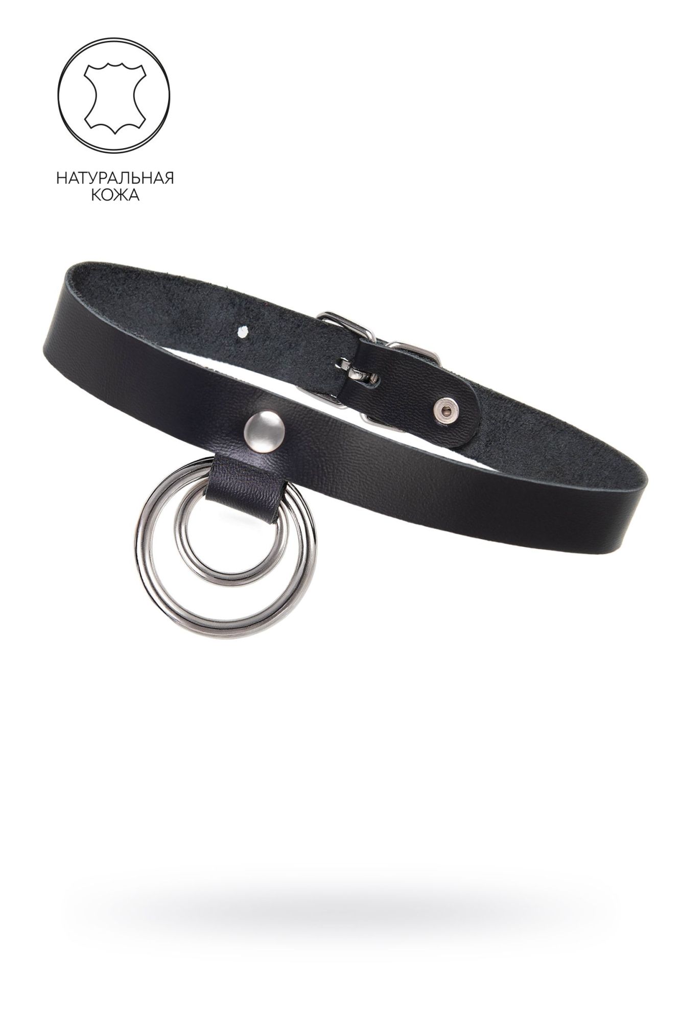 чокер-ошейник pecado bdsm, кольцо в кольце, натуральная кожа, чёрный в Воронеже