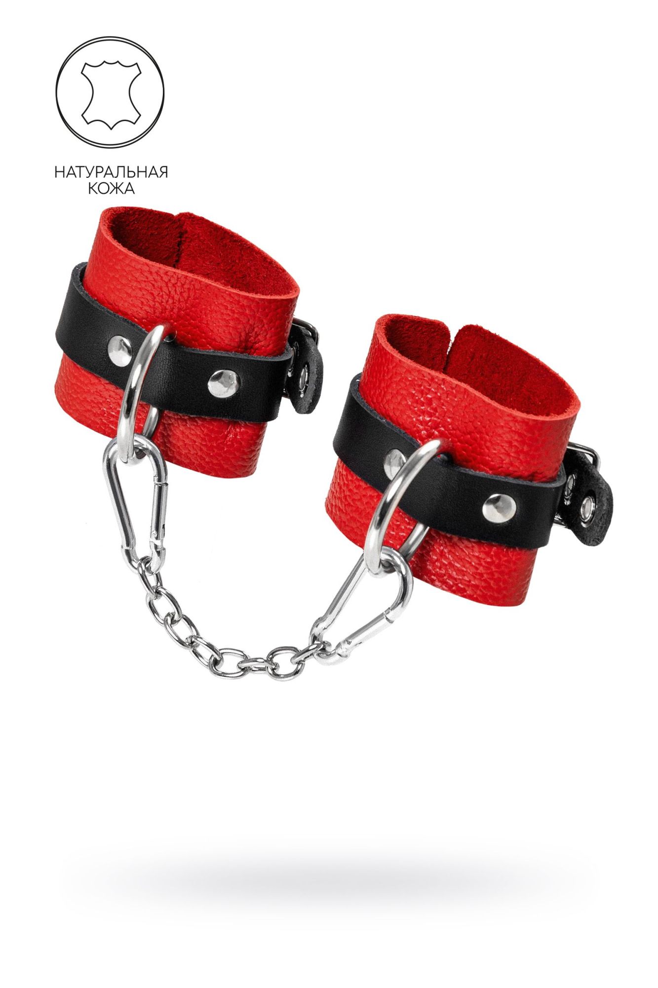 наручники pecado bdsm, мягкие с одним ремешком с люверсами, натуральная кожа, красно-чёрные в Воронеже