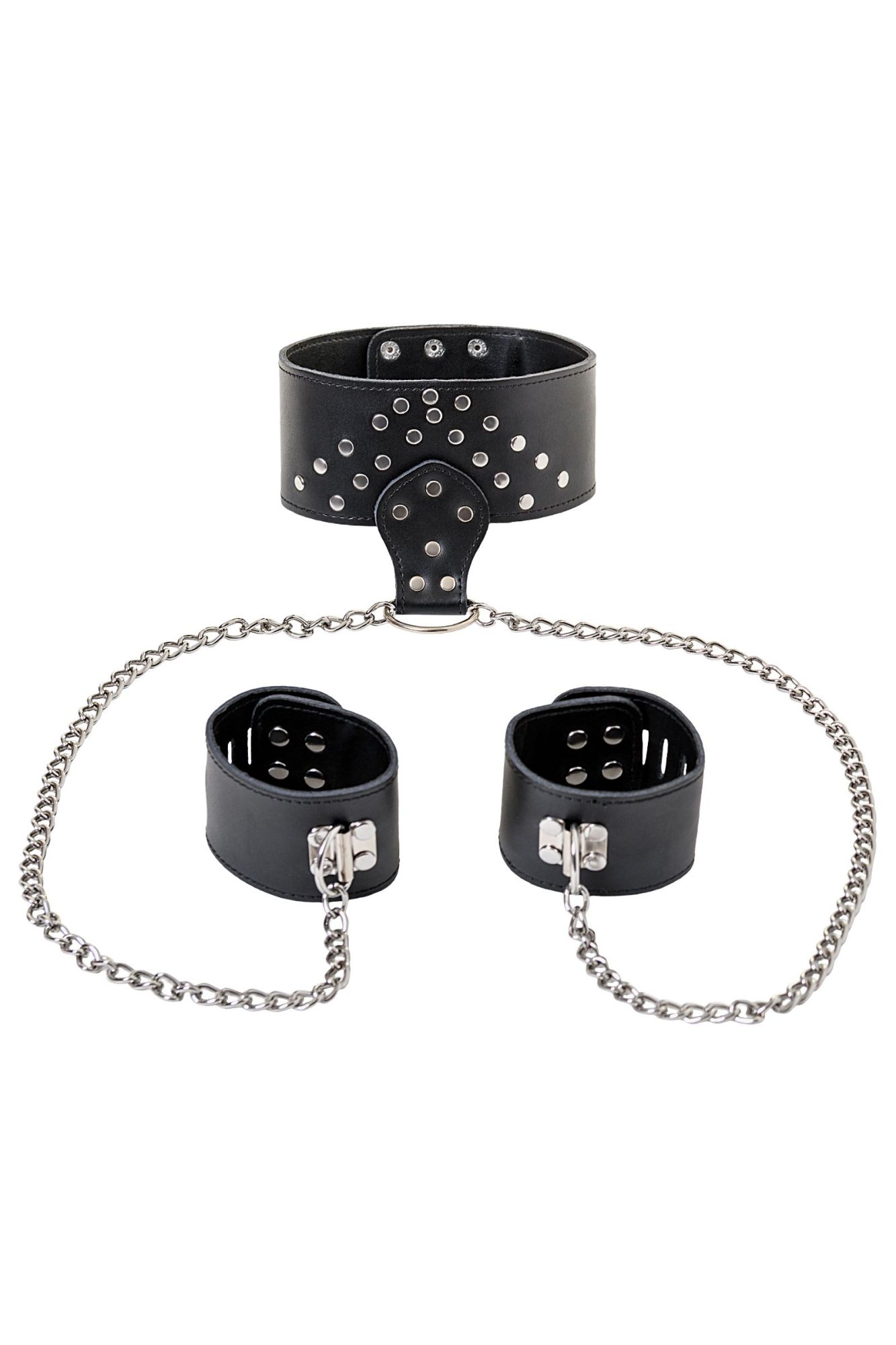 комплект toyfa theatre, ошейник с наручниками, кожанный, чёрный в Воронеже