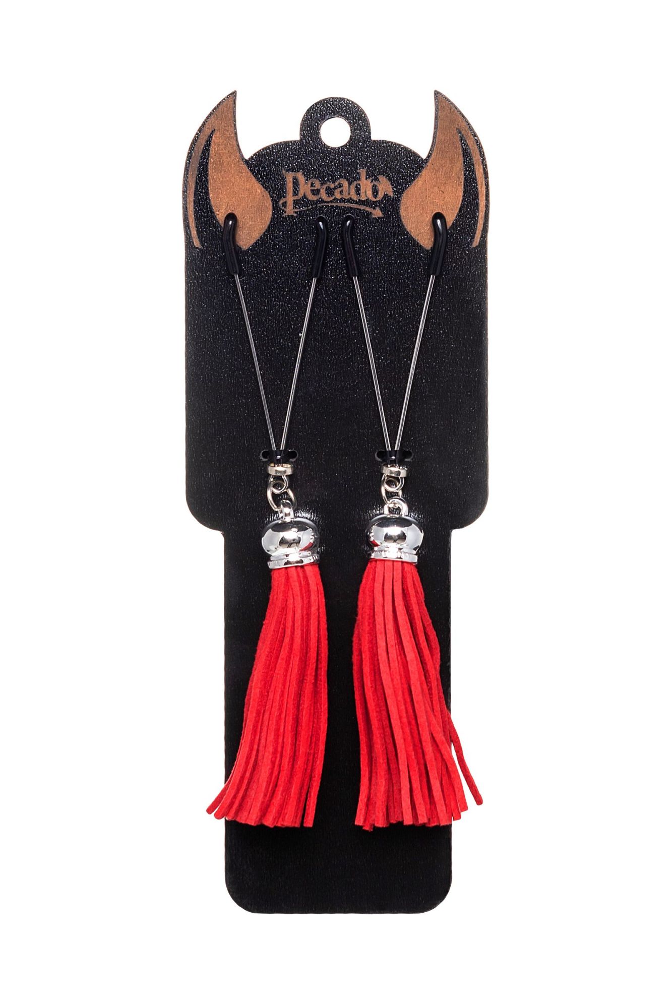 зажимы на соски pecado bdsm, «вилки», с кисточками из замши, металл, красные в Воронеже