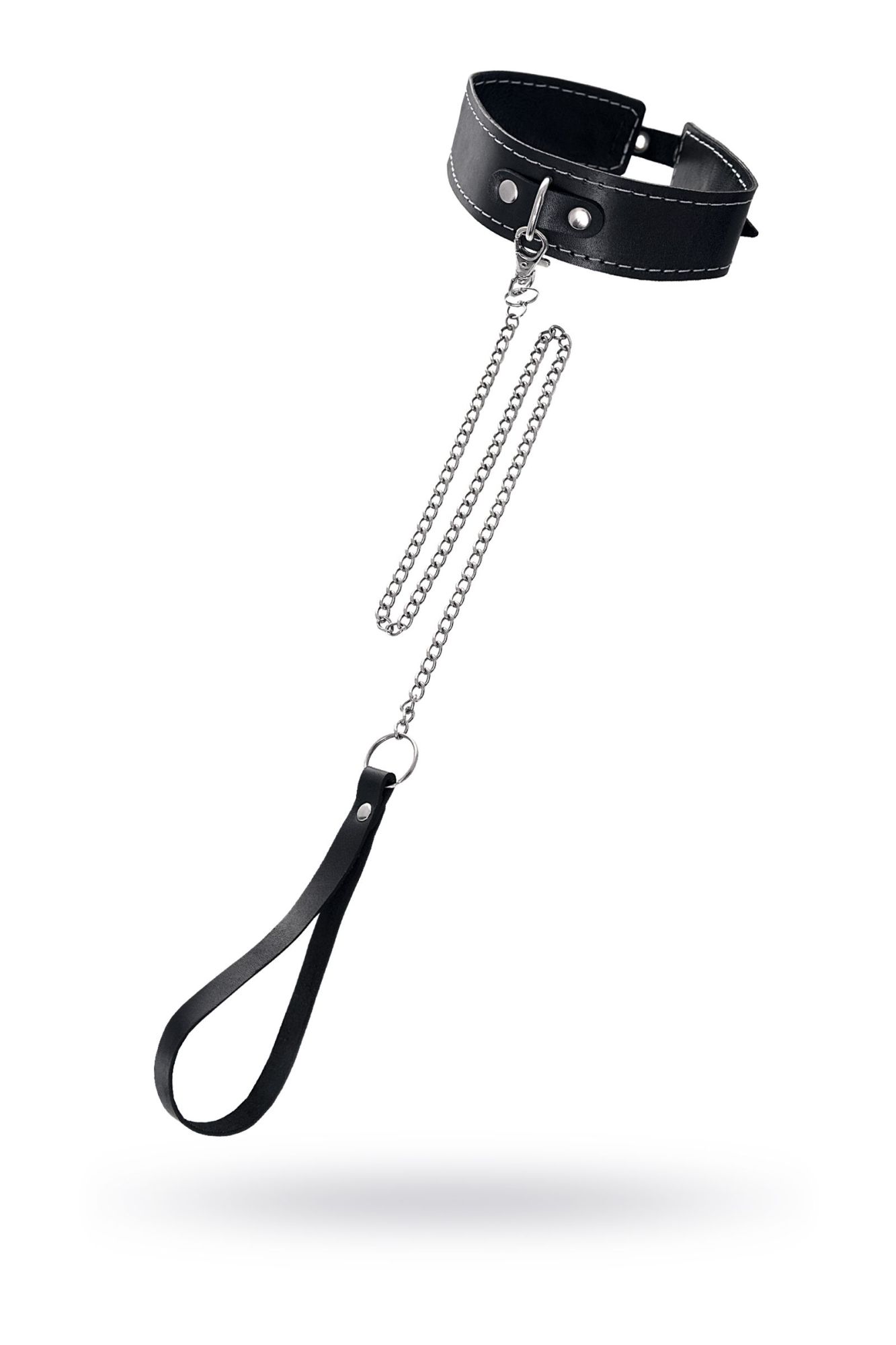 ошейник pecado bdsm, двухслойный с белой строчкой, натуральная кожа, черный в Воронеже