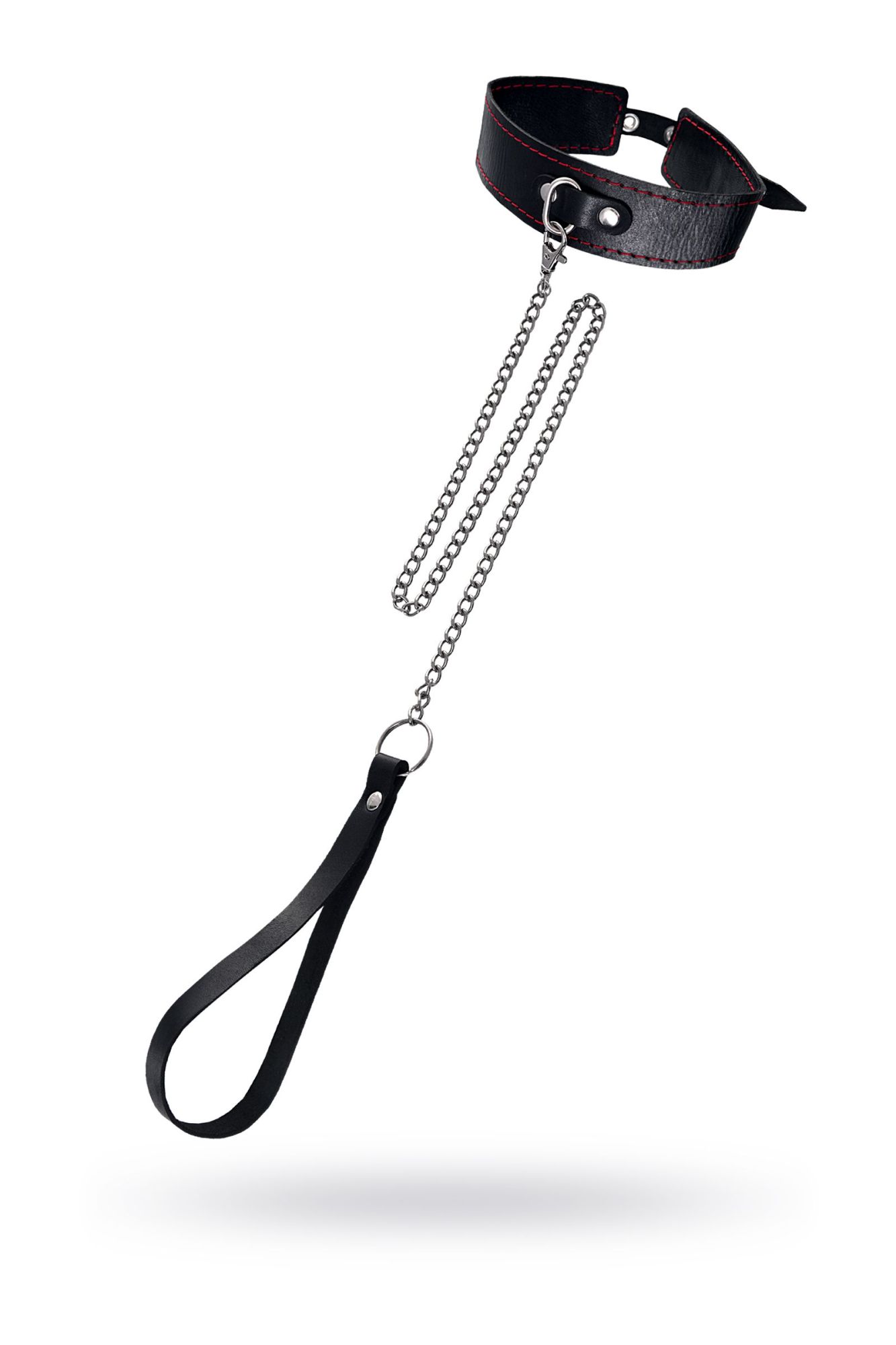 ошейник pecado bdsm, двухслойный с красной строчкой, натуральная кожа, черный в Воронеже